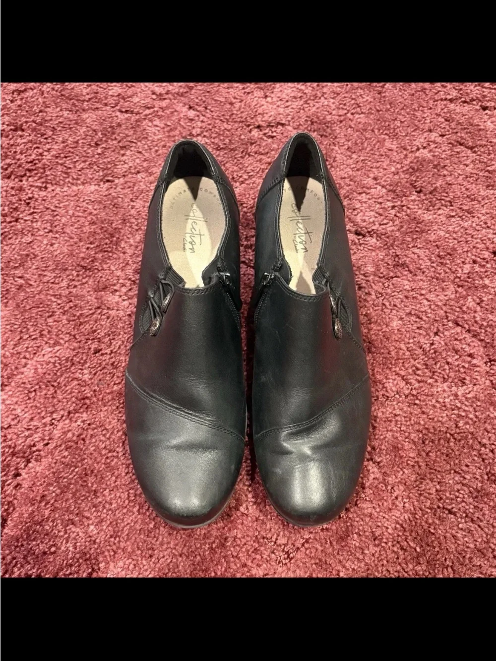 Clarks Black Slip-On Leather Ankle Boots
